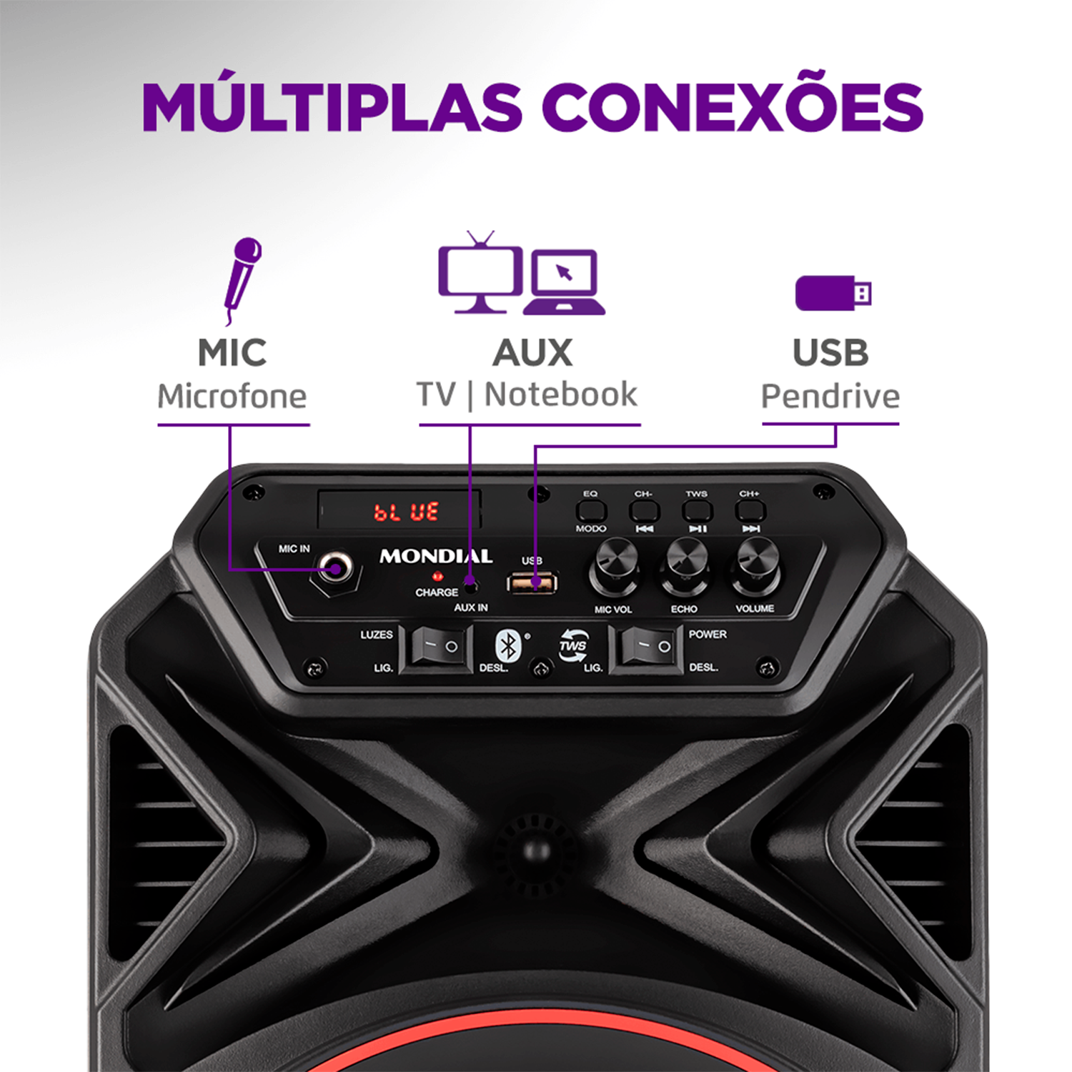 Caixa de Som Amplificada Connect Partyplus Mondial CM250 Caixa de Som Amplificada Connect Partyplus Mondial CM250